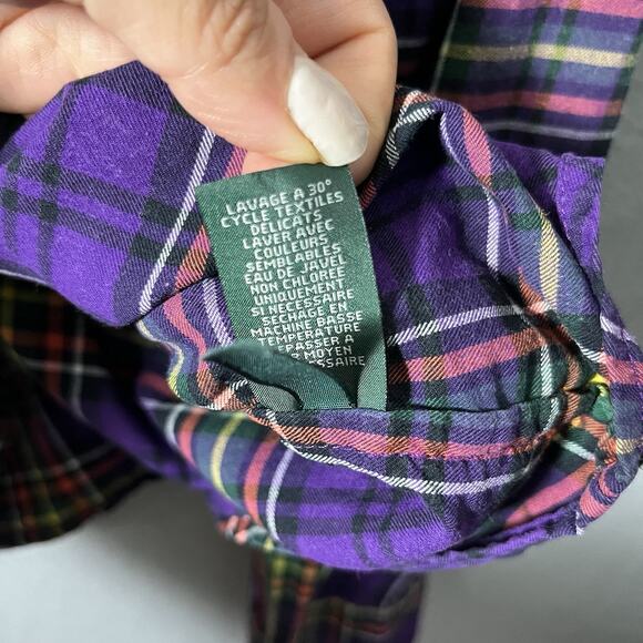 LRL‎ Lauren Jeans Co. Ralph Lauren SZ L Purple Plaid Cotton Shirt Button-Up - Picture 9 of 9